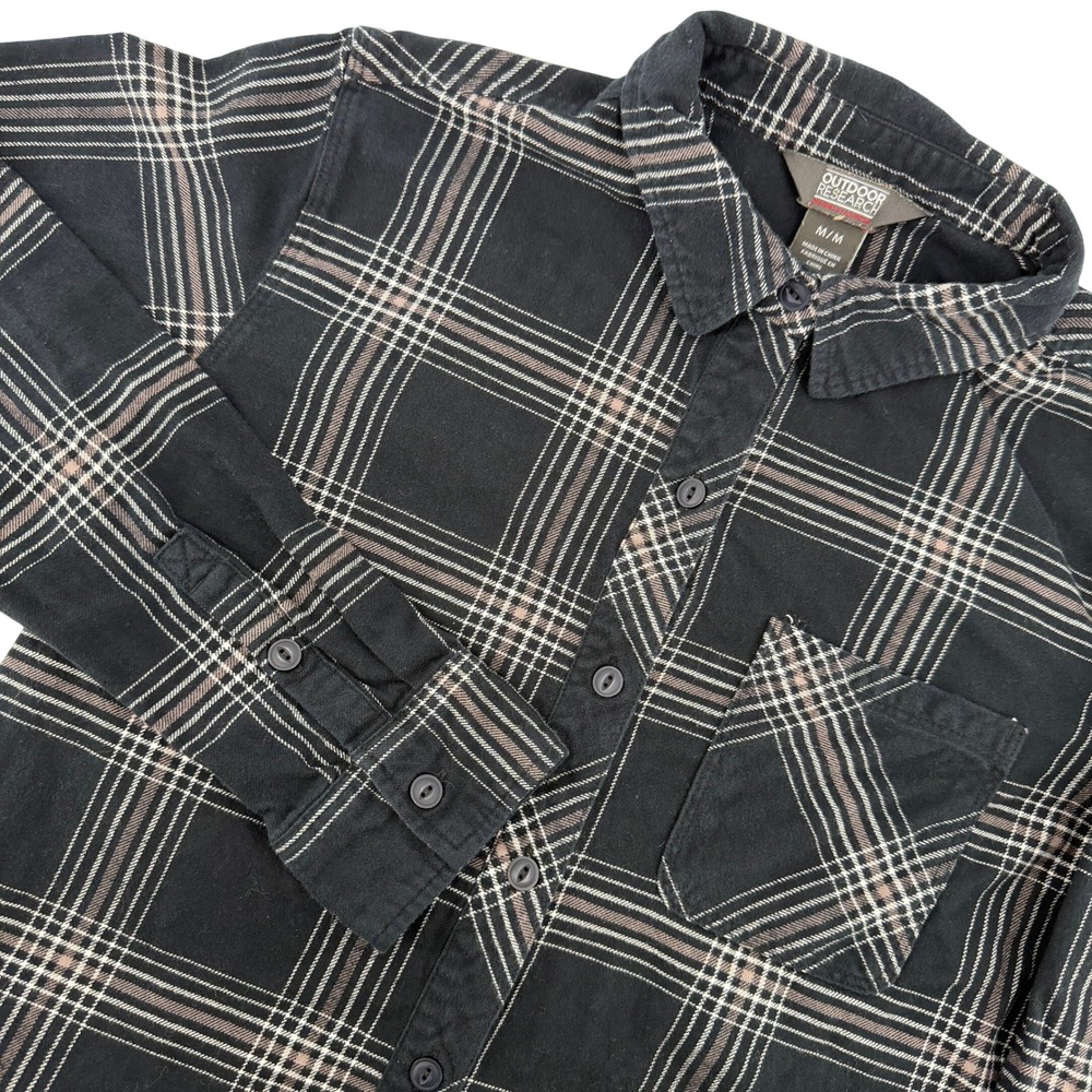 Outdoor Research Sandpoint Flannel Shirt‎ Womens M Black Plaid Cotton Button Up